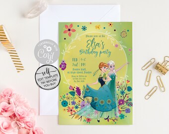 Edit Yourself Disney Party Invitation - Disney Frozen Birthday Party Invitations - Disney Frozen Theme Party Invitations - INSTANT DOWNLOAD