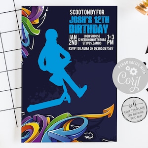 Edit Yourself Scooter Party Invitation - Scooter Bike Themed Party Invitations - Teenage Birthday Invitations - INSTANT DOWNLOAD