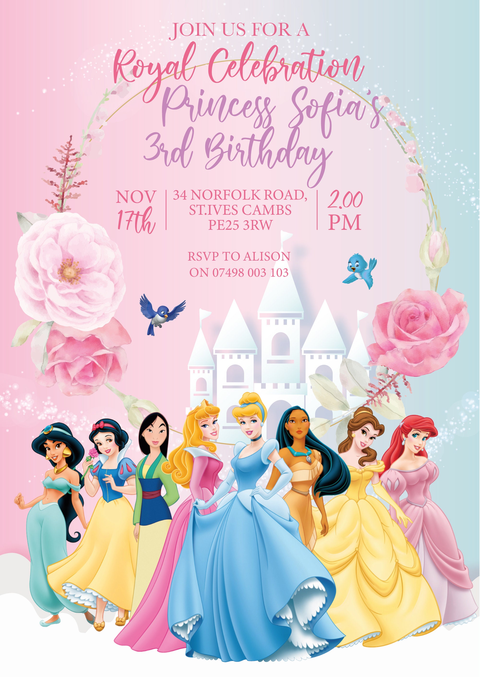 Disney Princess Party Invitation Disney Princess Birthday - Etsy