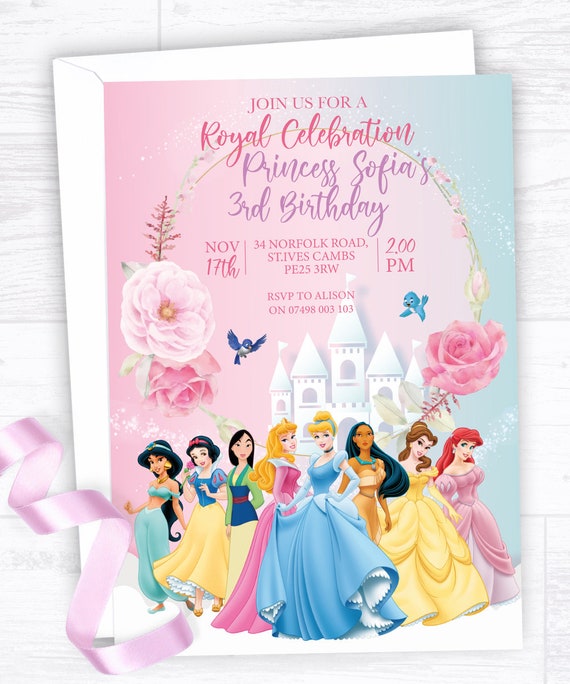 Disney Princess Party Invitations Postcards Envelopes Save the