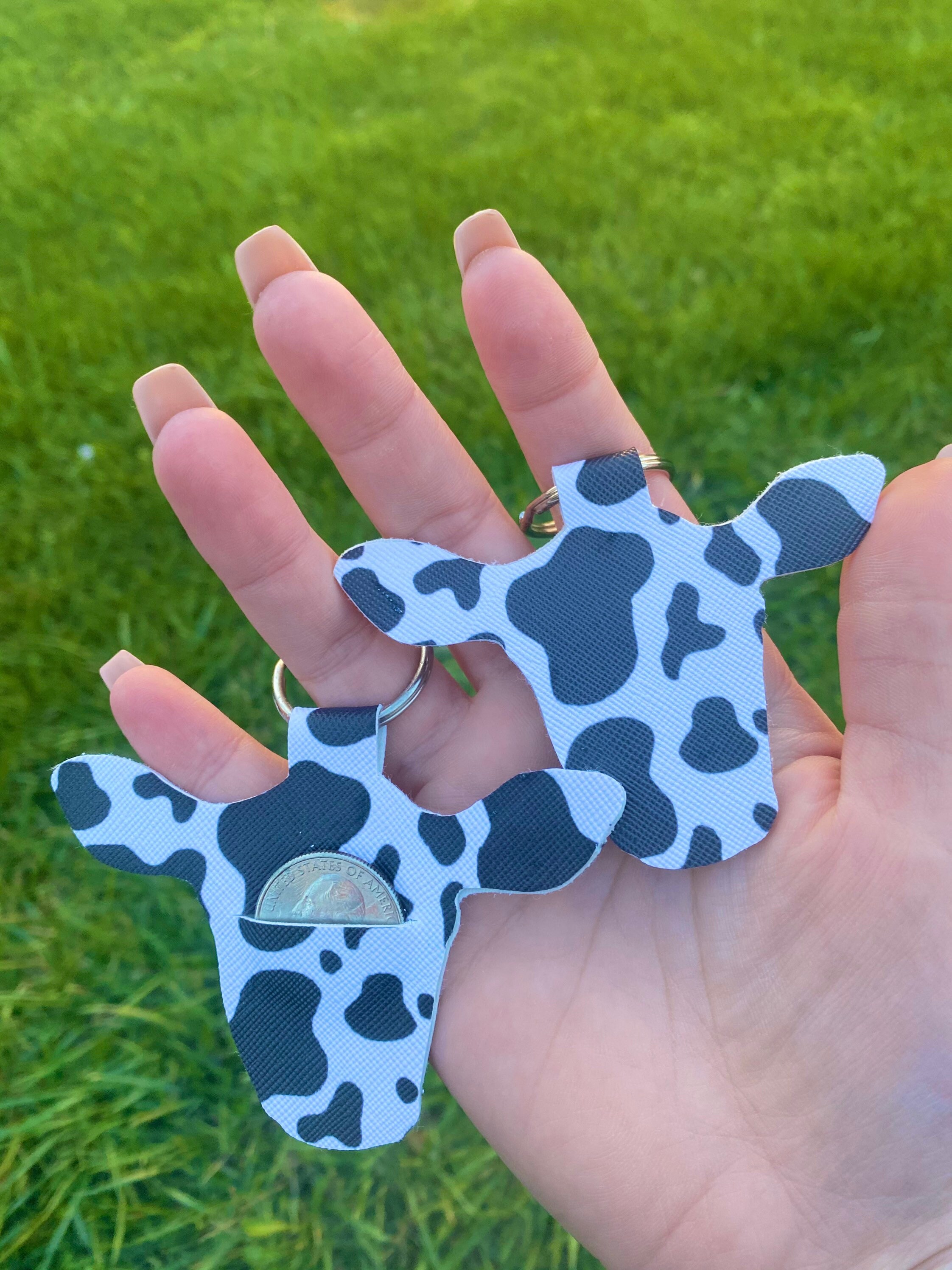 Cow Head Keychain Quarter Holder Keychain Cow Print Etsy