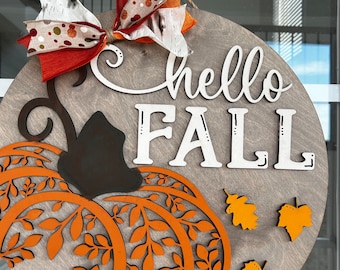 Fall Door Hanger | Laser Cut | Autumn Door Hanger | Hello Fall | Fancy Pumpkin