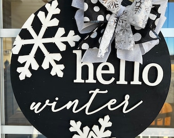 Winter Door Hanger | Laser Cut | Christmas Door Round | Christmas Door Hanger | Hello Winter