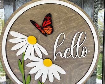 Spring Door Hanger | Laser Cut | Hello Spring Door Hanger | Spring Wreath | Hello Daisy