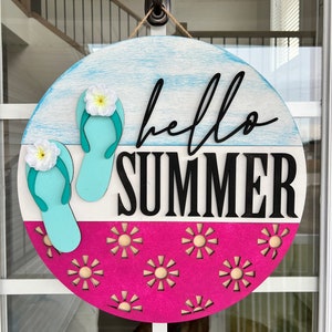 Summer Door Hanger | Laser Cut | Flip Flop Door Hanger | Summer Round ...