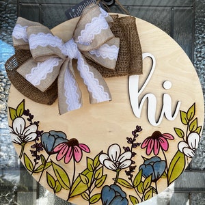 Wildflower Door Round | Hi Door Hanger | Laser Cut | Welcome Door Hanger