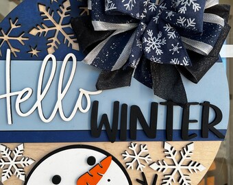 Winter Door Hanger | Laser Cut | Christmas Door Round | Christmas Door Hanger | Hello Winter Snowman