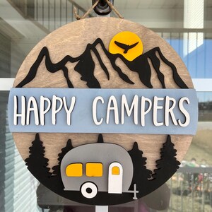 Summer Door Hanger | Laser Cut | Camping Door Hanger | Happy Campers | Mountain Camping