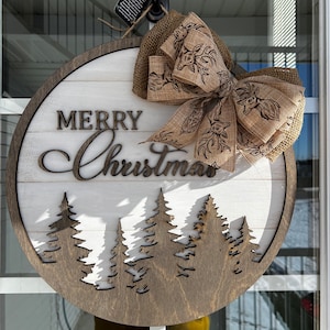 Christmas Door Hanger | Laser Cut | Christmas Door Round | Christmas Welcome Sign | Merry Christmas Rustic