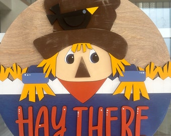 Fall Door Hanger | Laser Cut | Autumn Door Hanger | Hello Fall | Scarecrow Door Round