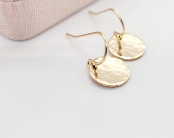 14K Gold Filled Hammered Disc Dangle Earrings