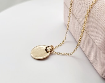 14K Gold Filled Hammered Disc Pendant Layering Necklace