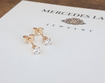 14K Gold Filled Cubic Zirconia Stud Earrings ~ Tiny Stud Earrings ~ Trendy Jewelry Canada ~ Free Shipping Canada ~ Gift Boxed