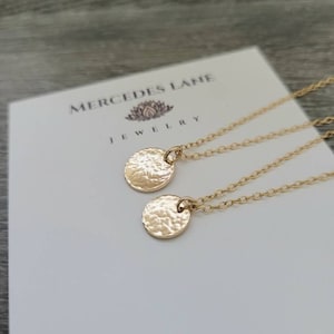 14K Gold Filled Hammered Disc Pendant Layering Necklace Trendy Jewelry Jewelry Canada Gift Boxed image 3