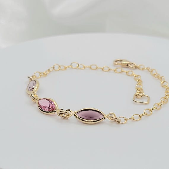 14K Gold Filled Birthstone Bracelet: Personalized Family Jewelry