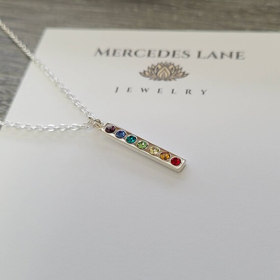 925 Sterling Silver Chakra Rainbow Pendant Necklace Trendy Jewelry