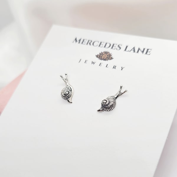 925 Sterling Silver Dainty Snail Stud Earrings ~ Gift Boxed ~ Mercedes Lane Jewelry Canada