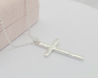 925 Sterling Silver Large Hammered Cross Pendant Necklace ~ Jewelry Canada