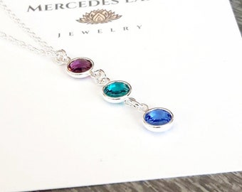 Sterling Silver Personalized Family Birthstone Necklace~ Gifts for Mom ~ Jewelry Canada ~ Free Shipping Canada ~ Gift Boxed