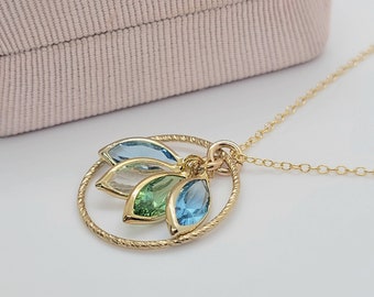 Collier de famille personnalisé rempli d'or 14 carats avec pierres de naissance pour maman, grand-mère, soeur et fille ~ Bijoux Canada ~ Coffret cadeau