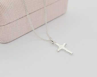 925 Sterling Silver Petite Hammered Cross Pendant Layering Necklace ~ Trendy Jewelry Canada ~ Gift Boxed