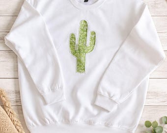 Cactus Reverse Appliqué Sweatshirt | Handcrafted Desert Graphic Pullover | Cozy Cotton Crewneck | Southwest Boho Gift