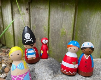 Pirate Play Set - Under the sea - mermaid peg doll - pirate peg doll -small world play - eyfs - early years resources