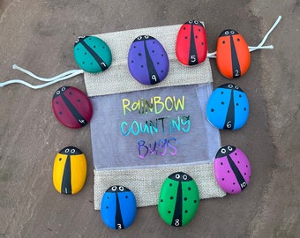 Rainbow counting bugs/ Ladybird counting stones / counting stones / eyfs resources / counting resources / counting bugs / bug counters