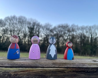 Little Red Riding Hood Peg Doll Playset Set/ Traditional Tale Pegdolls/ Small World Characters/ World Book Day/ Wooden Dolls/ Pegdoll Gift