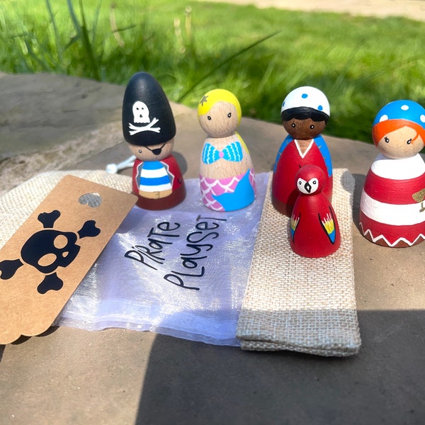 Pirate Pegdolls Play Set Pirates Childrens Gift Personalised Pirate Bag Underthesea Small World EYFS