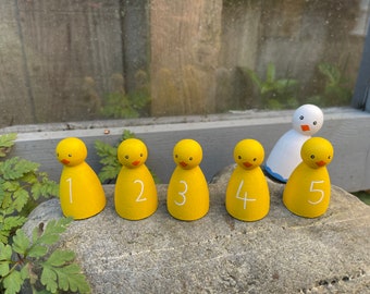 5 Little Ducks Pegdolls, Nursery Rhyme Pegdolls, Wooden Toys, EYFS Counting, Nursery Rhyme Props, Nursery Rhyme Set