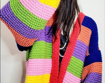 chunky knit multicolor cardigan