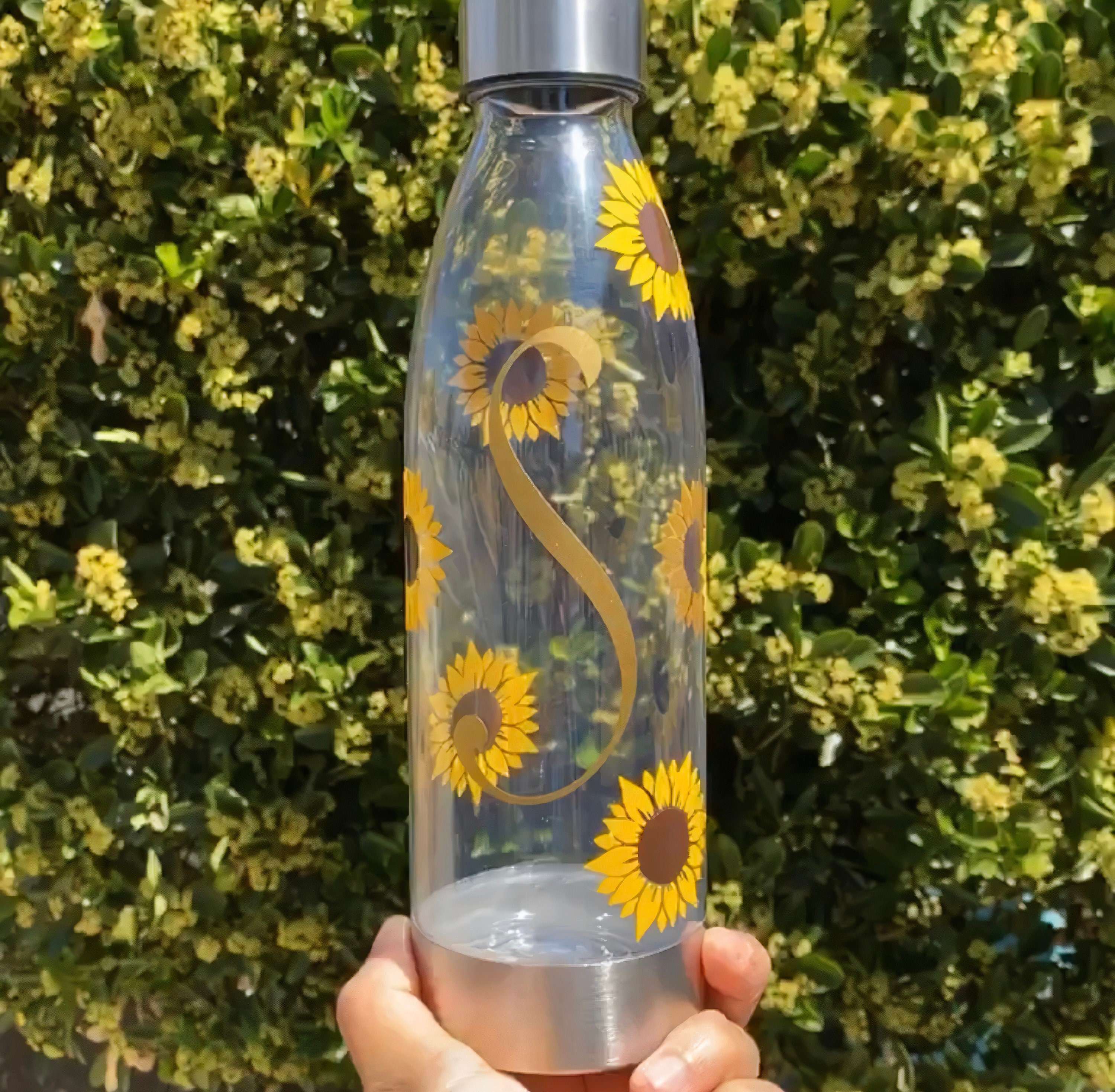 Sunflower Water Bottle with Intitial Etsy