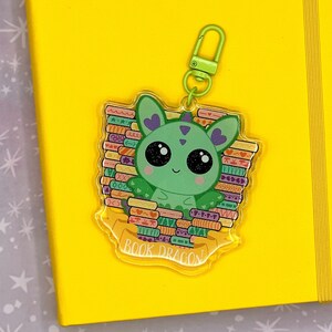 Book Dragon Sparkly Acrylic Keychain Charm