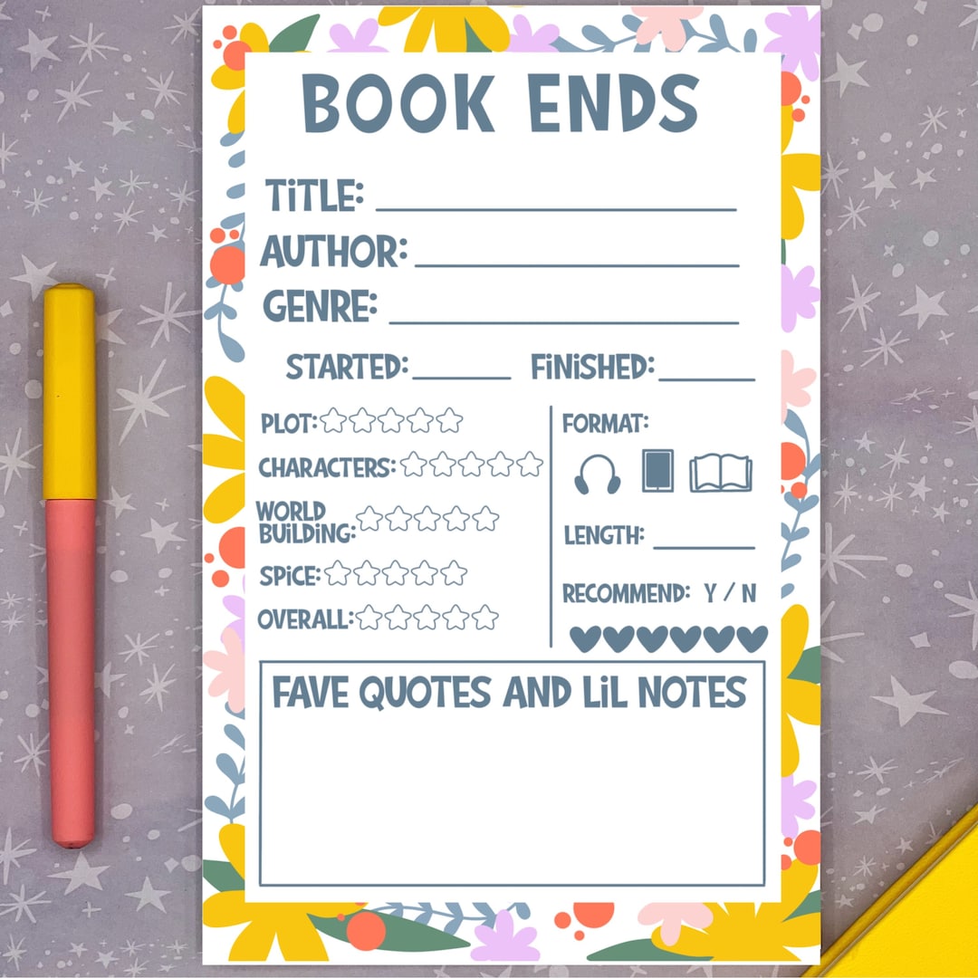 Book Review Notepad for Reading Lovers, Book Ends Notepad for Booktok