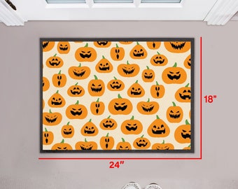 Custom Halloween 18" x 24" "Pumpkin Pattern" rug can be used as a door mat, accent rug, entry mat, or kitchen mat