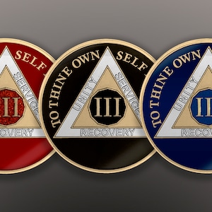 Classy Tri-Plated Sobriety Coin - AA, Alcoholics Anonymous, Narcotics Anonymous 3 Years Sober. A Stunning Reminder of Your Momentous Journey