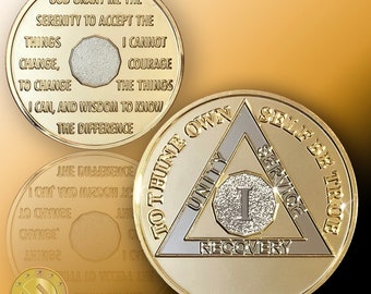 Alcoholics Anonymous USR Blank year AA Gold Plate Medallion Coin Chip Sobriety 