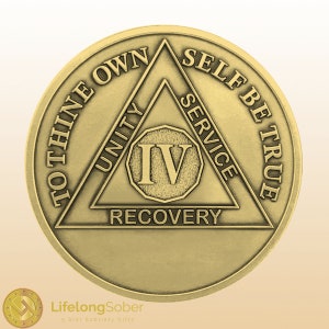 Sobriety Coin - 4 Year Alcoholics Anonymous Coin - Antique Bronze AA Medallion with Serenity Prayer - AA Coin - Recovery Chip