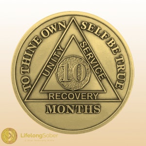 Sobriety Coin - 10 Month Alcoholics Anonymous Coin - Antique Bronze AA Medallion with Serenity Prayer - AA Coin - Recovery Chip