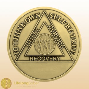Sobriety Coin - 21 Year Alcoholics Anonymous Coin - Antique Bronze AA Medallion with Serenity Prayer - AA Coin - Recovery Chip