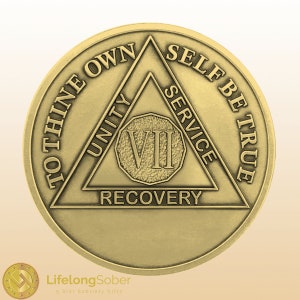 Sobriety Coin - 7 Year Alcoholics Anonymous Coin - Antique Bronze AA Medallion with Serenity Prayer - AA Coin - Recovery Chip