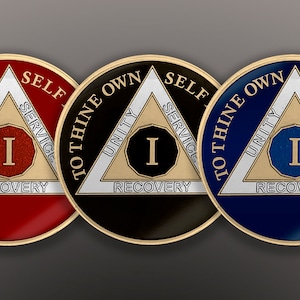 Classy Tri-Plated Sobriety Coin - AA, Alcoholics Anonymous, Narcotics Anonymous 1 Year Sober. A Stunning Reminder of Your Momentous Journey