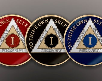Tri-Plated 1 Year Sobriety Coin – AA, NA, Alanon Recovery Gift