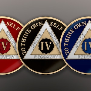 Classy Tri-Plated Sobriety Coin - AA, Alcoholics Anonymous, Narcotics Anonymous 4 Years Sober. A Stunning Reminder of Your Momentous Journey