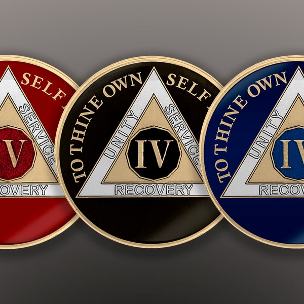 Classy Tri-Plated Sobriety Coin - AA, Alcoholics Anonymous, Narcotics Anonymous 4 Years Sober. A Stunning Reminder of Your Momentous Journey