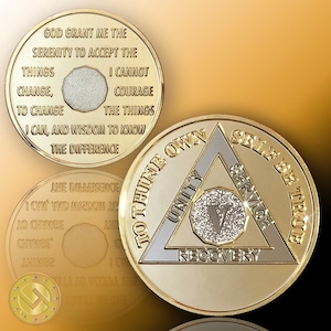Elegant Bi-Plated Sobriety Coin - AA, Alcoholics Anonymous, 5 Years Sober. A Stunning Reminder of Your Momentous Journey