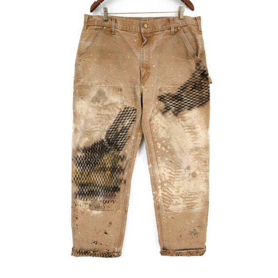 Vintage Carhartt Double-Front Custom Painted Bleached… - Gem