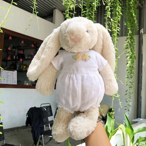 Sweet Linen Romper for Jellycat Bunny, outfit for bunnies, handmade outfit for jellycat bunnies, Jellycat doll clothes