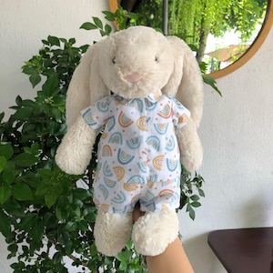 Rainbow Printed Shirt and Pants Set for Jellycat Bunny, outfit for bunnies, handmade outfit for jellycat bunnies, Jellycat doll clothes